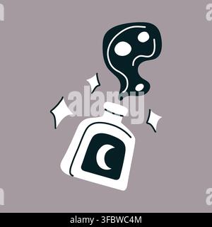 Magic potion bottle doodle vector illustration for Halloween packaging design Stock Vector