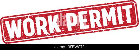 work permit red rectangular grunge stamp on transparent background. work permit stamp Stock Vector