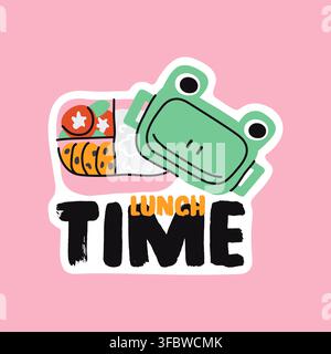 Frog lunch box doodle vector sticker for back to school decor Stock Vector