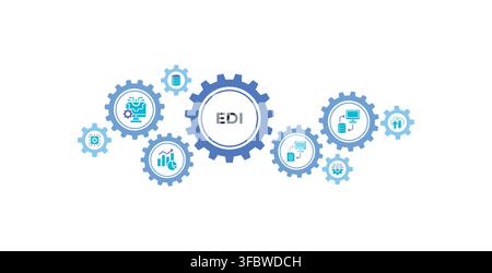 EDI banner for electronic data interchange of business documents standard format with a cloud server, exchange, database, file, chart, automation Stock Vector