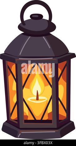 Vintage Lantern with Glowing Candle Stock Vector