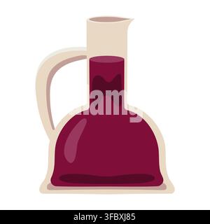 Clear glass decanter pitcher filled with red wine. Flat style. Alcohol beverage carafe clipart for restaurant bar menu, winery tasting card, drink lis Stock Vector