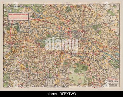 A detailed map of Berlin, published by the Exhibition, Fair and Travellers' Office of the City of Berlin, showing various districts including Charlottenburg, Wilmersdorf, Schoneberg, and Neukolln. Stock Photo