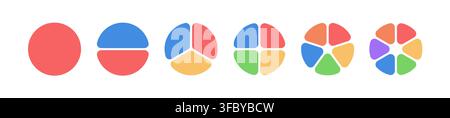 Infographic division color piece shape. Pie wheel flower diagram divide circular graph infographic round design Stock Vector