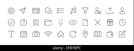 UI line simple icon set. Profile user web menu ux interface mobile line symbol design Stock Vector