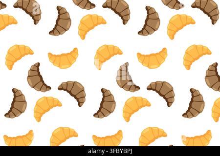 Seamless croissant pattern with playful bakery illustrations, ideal for packaging, fabric, wallpaper, cafe branding, stationery, and digital paper. Stock Vector