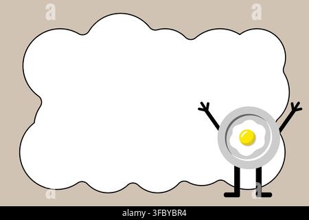 Cute fried egg on a plate with clean copy space, ideal for breakfast menus, food advertising, packaging, recipe cards, and kitchen designs. Stock Vector