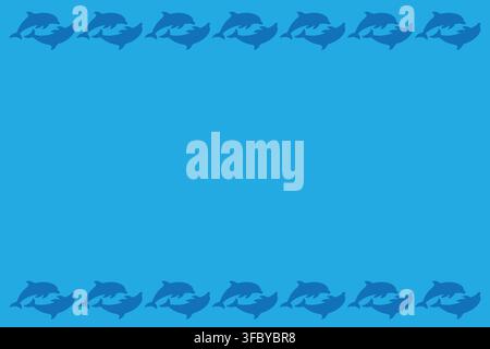 Playful blue dolphin frame with ocean waves and copy space, suitable for children’s projects, posters, invitations, education, and marine themes. Stock Vector