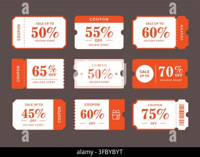 Voucher discount sale ticket. Promotion sale banner vector gift sign price tag label red badge Stock Vector