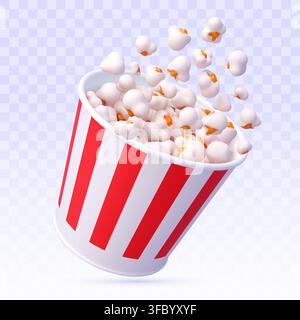 3d movie popcorn bucket, pop corn in striped cup Stock Vector