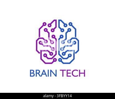 Modern brain tech emblem with circuit line pattern Stock Vector