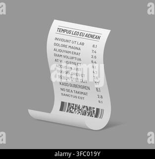 Paper cash receipt with barcode and purchase list Stock Vector