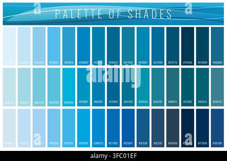 Blue color palette, cool shades gradation chart Stock Vector