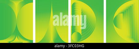 Abstract green and yellow vertical panels with flowing liquid wave patterns and smooth gradients Stock Vector