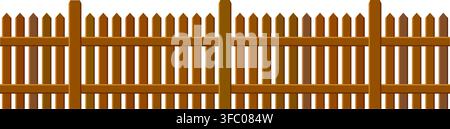 Wooden picket fence seamless pattern. Brown wood plank barrier for farm, park, backyard, frontward, garden, country field, palisade. Repeating rustic enclosure border. Vector illustration Stock Vector