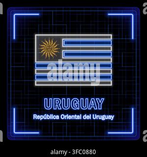 Uruguay flag symbol. Tech cyber data concept, editable strokes flag collection, bright neon design. Stock Vector
