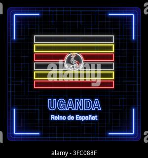 Uganda flag symbol. Tech cyber data concept, editable strokes flag collection, bright neon design. Stock Vector