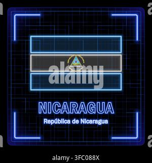 Nicaragua flag symbol. Tech cyber data concept, editable strokes flag collection, bright neon design. Stock Vector