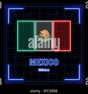 Mexico flag symbol. Tech cyber data concept, editable strokes flag collection, bright neon design. Stock Vector