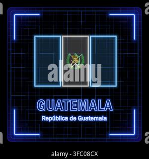 Guatemala flag symbol. Tech cyber data concept, editable strokes flag collection, bright neon design. Stock Vector