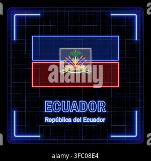 Ecuador flag symbol. Tech cyber data concept, editable strokes flag collection, bright neon design. Stock Vector