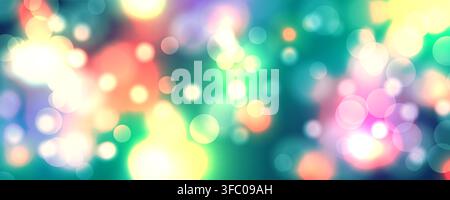 Abstract glowing bokeh lights blurred background. Bright defocused glowing lights effect. Multicolored blue, red, pimk, purple, red, yellow, green gar Stock Vector