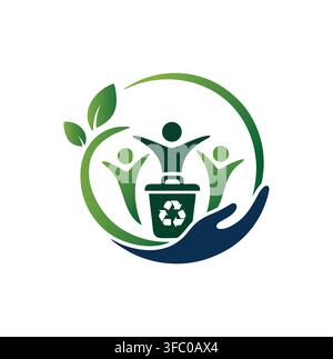 Professional Modern Eco Recycle Community Care Hand Logo Vector Symbol Stock Vector