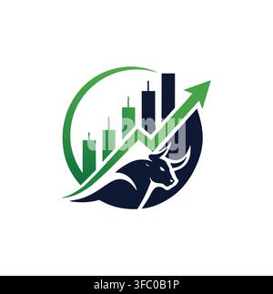 Modern Professional Bull Finance Candlestick Stock Growth Arrow Logo Vector Stock Vector