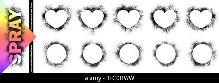 Spray stencil circle for heart frame background with paint splash ring. Vector round frame, graffiti text frame and grunge brush shape. Borderline ink Stock Vector