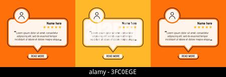Social media yellow and orange testimony layouts drawn at speech bubble shapes. Stock Vector