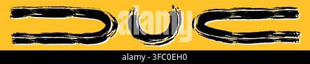 Black and white dry brush arch elements, semi-circles on yellow background. Stock Vector