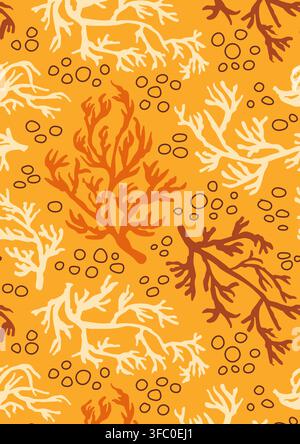 White orange and brown corals on yellow bg. Color organic seamless poster. Stock Vector