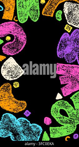 Vertical frame with child chalk color abstract elements. Stock Vector