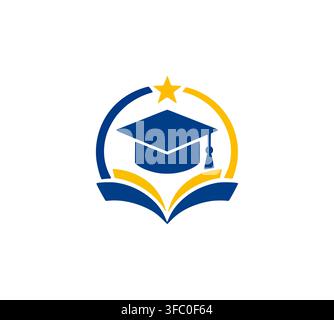 Modern Graduation Cap Book Star Circular Education Academy Logo Design Stock Vector