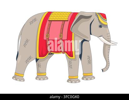Decorated Indian elephant 2D cartoon character Stock Vector
