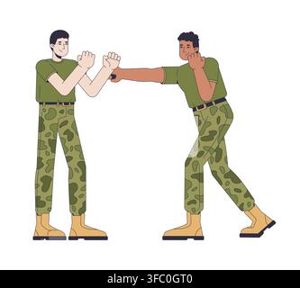 Military hand-to-hand combat training 2D vector illustration Stock Vector