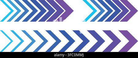 Set of gradient arrows chevron shapes in vibrant blue purple design showing motion direction progress navigation speed isolated vector interface graph Stock Vector