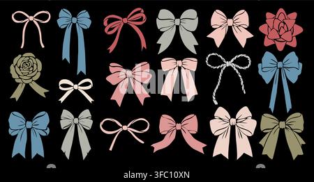 Colorful bows and roses adorn a dark background Stock Vector