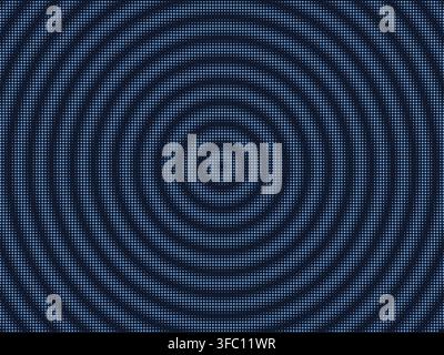 Dark Blue Halftone Dot Background with Concentric Circular Wave Pattern and Retro Texture Stock Vector