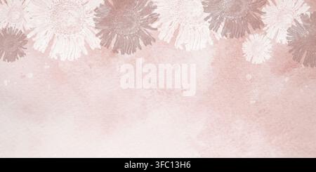 A pattern made from prints of dried flowers on a watercolor background. Stock Photo