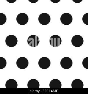 Large black polka dots create a seamless geometric pattern on a white background with a bold minimal design for wallpaper fabric wrapping paper and pr Stock Vector
