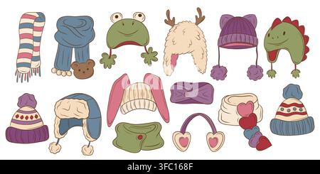 Vector set of winter hats and warm accessories Stock Vector