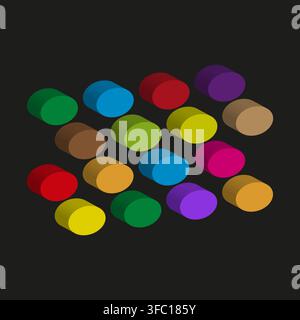 Cylinder isometric 3d vector shape features colorful geometry block. It represents creative abstract button. eps 10 Stock Vector