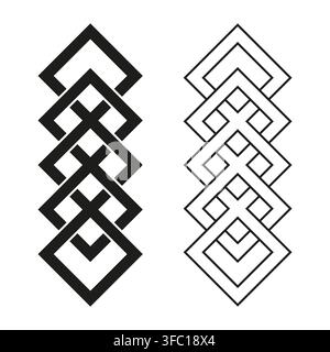 Square diamond chain vector set features geometric interlocking pattern. It represents creative abstract knot. eps 10 Stock Vector
