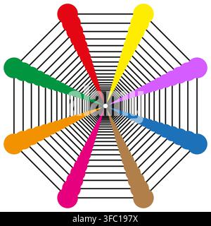 Line wheel radial vector shape features colorful web structure. It represents creative abstract spoke. eps 10 Stock Vector