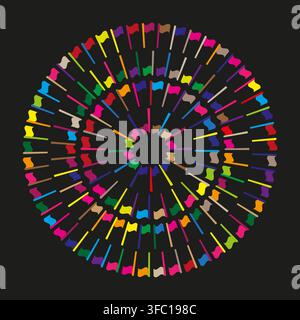 Flag radial sunburst vector shape features colorful circle pattern. It represents creative abstract celebration. Stock Vector
