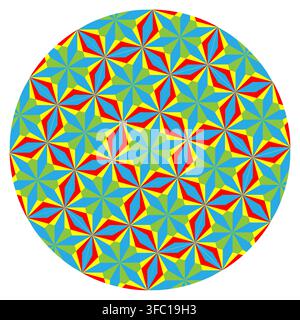 Circle mandala badge star cube polygon geometry mosaic pattern Stock Vector