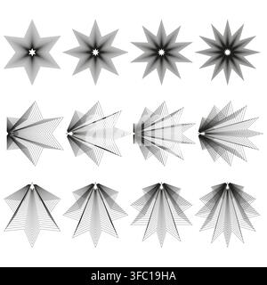Star burst flower vector set features geometric gradient line. It represents creative abstract ornament. Stock Vector