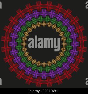 Cross circle mandala vector shape features colorful geometric pattern. It represents creative abstract ornament. Stock Vector