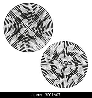 Circle radar vortex vector set features geometric halftone pattern. It represents creative abstract rosette. Stock Vector
